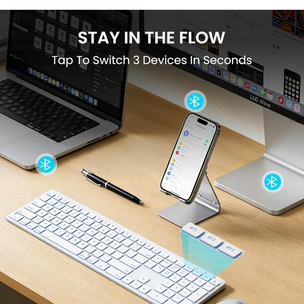 SABLUTE Bluetooth Keyboard and Mouse for Mac — 7-Color Backlit